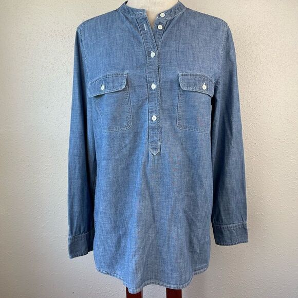 GAP Half Button Down Collarless Top Size M EUC - Picture 1 of 7
